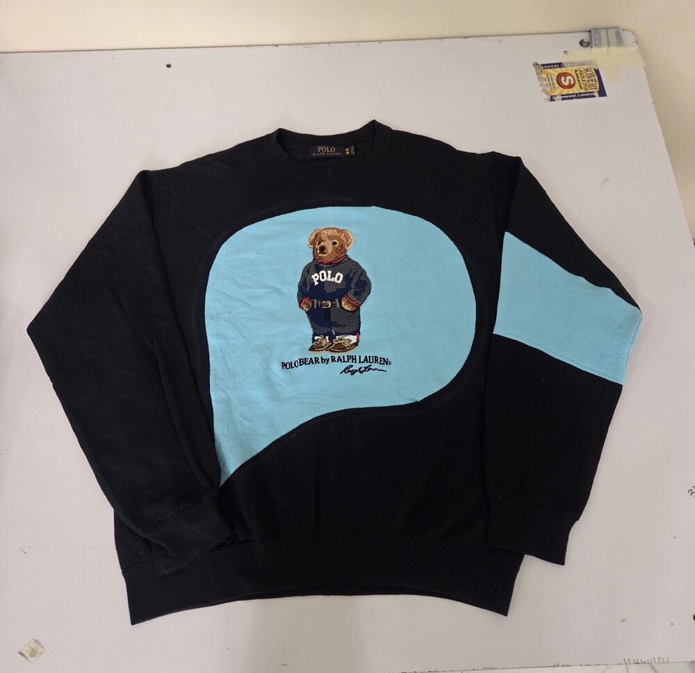 Vintage Polo Reworked Sweatshirt – Unique Upcycled Paneled Jumper – Size M